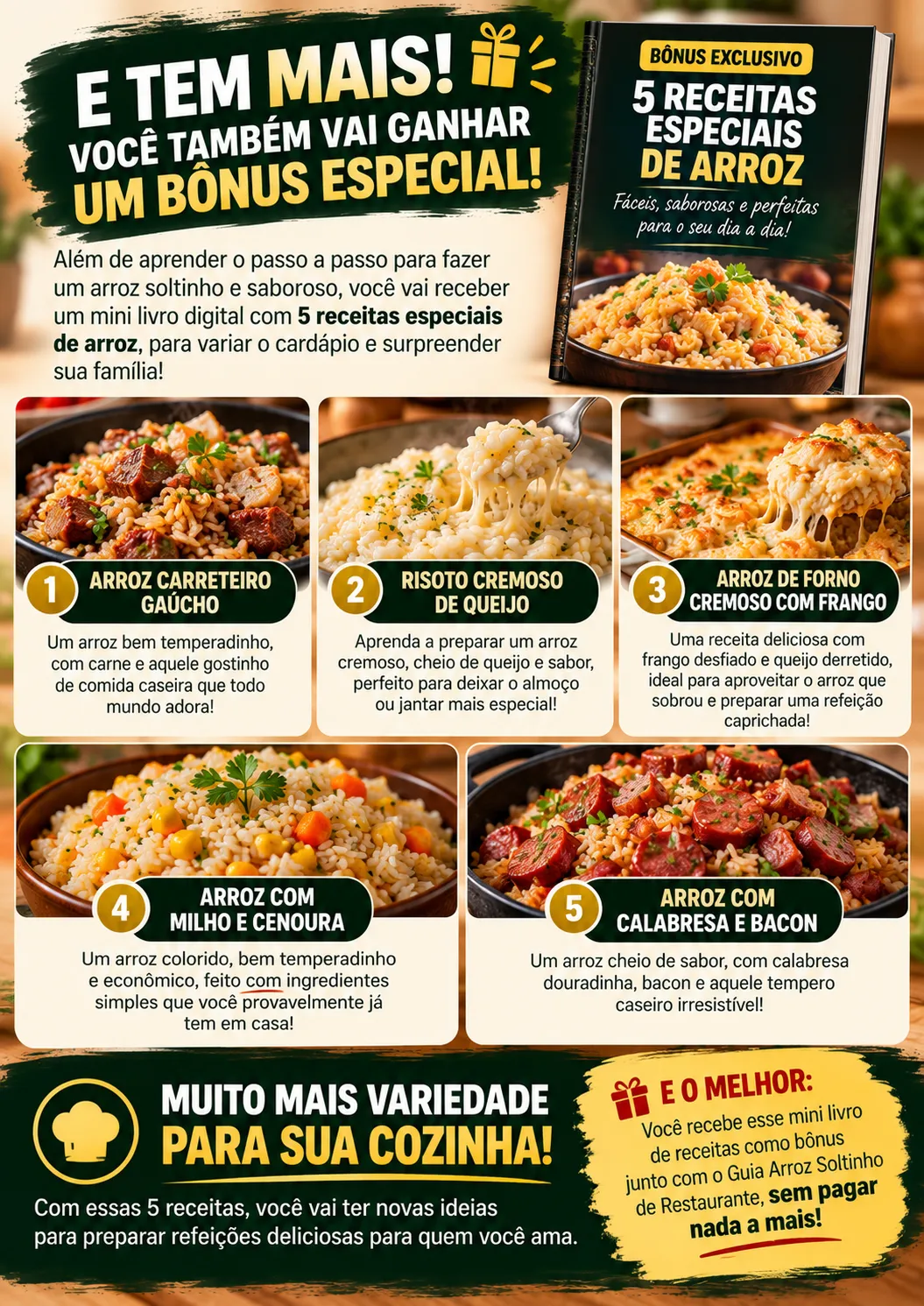 Bonus exclusivo - 5 receitas especiais de arroz